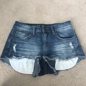 High Rise Shortie Distresses Denim Shorts Size 5